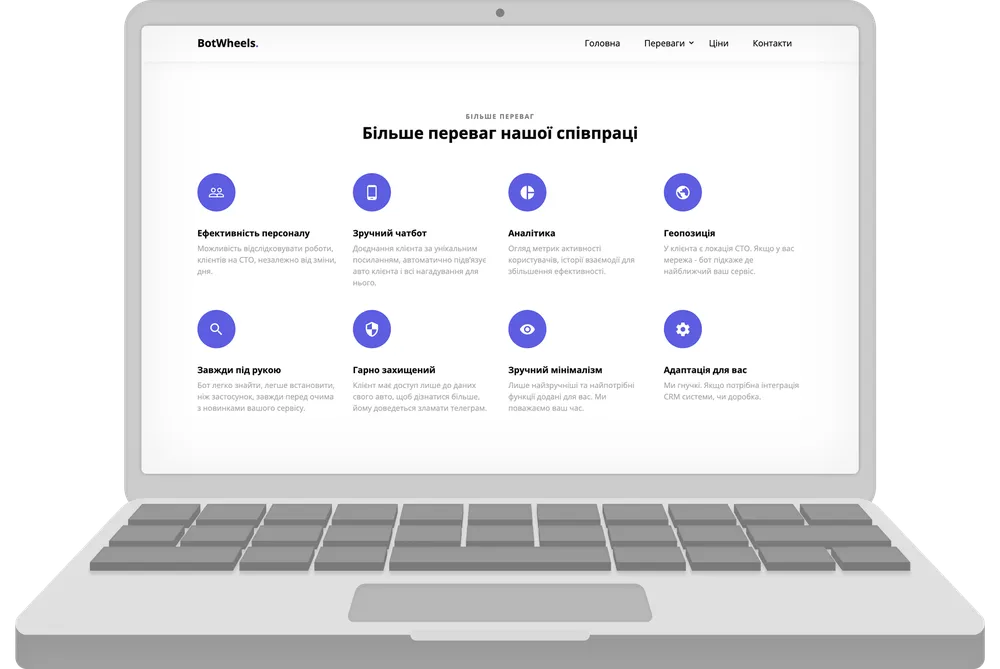Landing page BotWheels — rozwiązanie CRM i chatbot dla serwisów samochodowych — zadania projektu