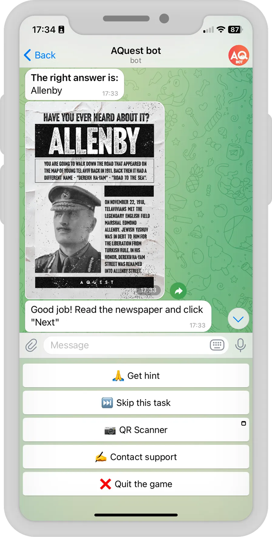 Chatbot City Quest dla Izraela — AQuest — zadania projektu