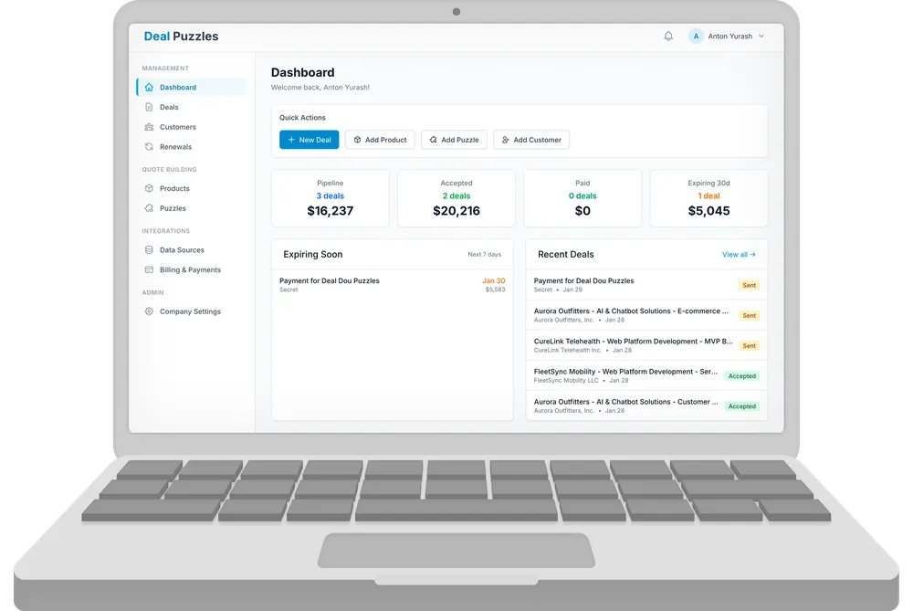 DealPuzzles: Next-Gen CPQ Platform for Sales & RevOps Automation — project tasks